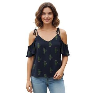 Asymmetrical Blue and Green Cactus Camisole with Spaghetti Straps